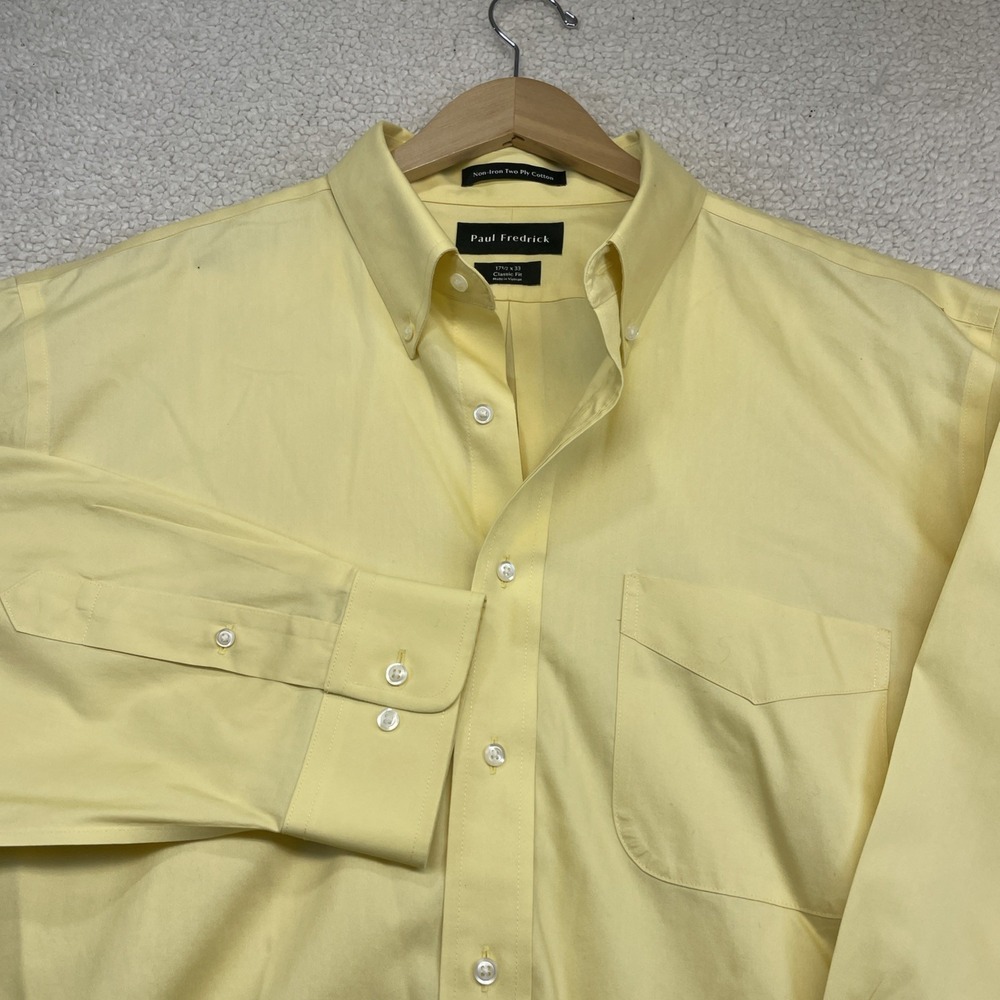 Paul Fredrick Button Down Mens 17x33 Yellow Classic Fit Non-Iron Cotton Shirt